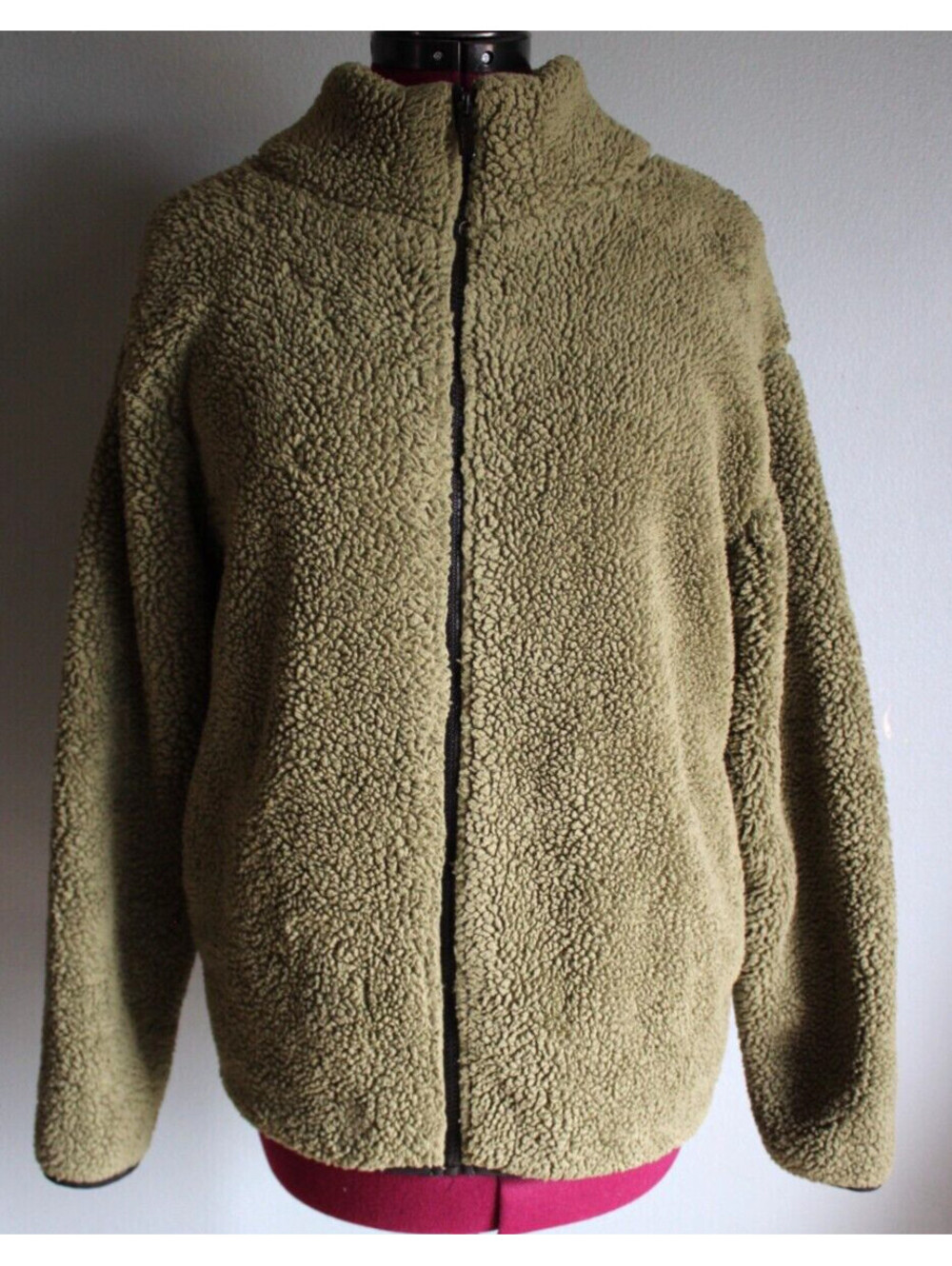 Pink Victoria's Secret Olive Green Full Zip Teddy Plush Sherpa Sweater Jacket ~S